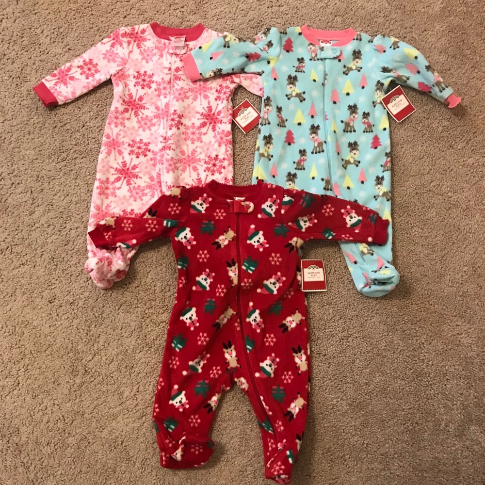 NWT Christmas 3-6 Months Pajamas/Sleepers